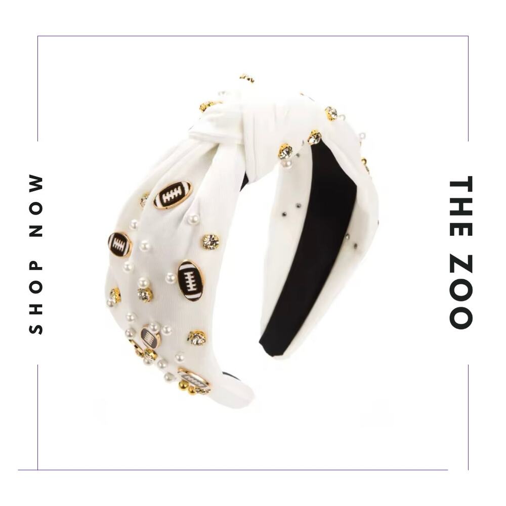 Jeweled Football Headband White‎